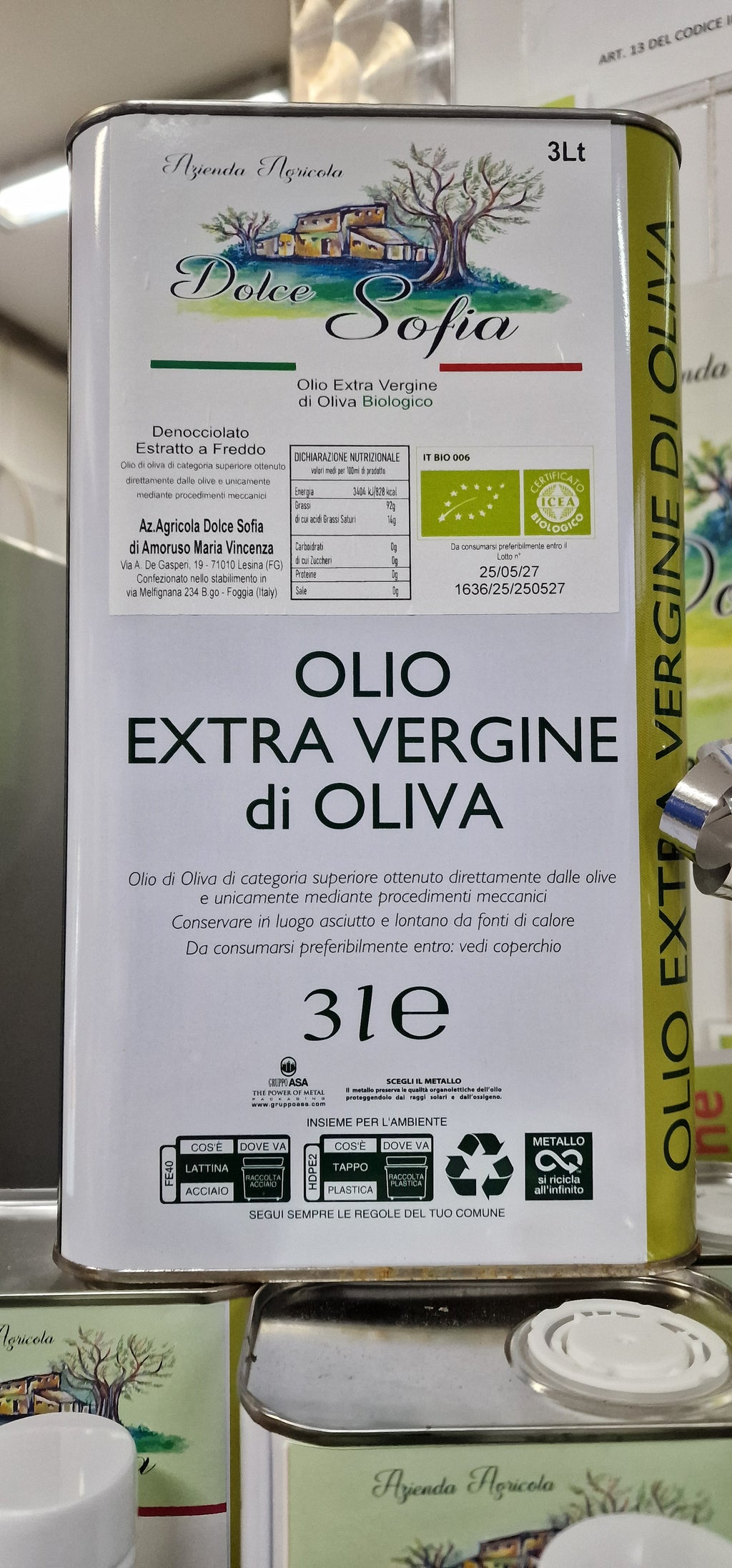 Olio Extravergine d'oliva Bio produzione anno 25/26